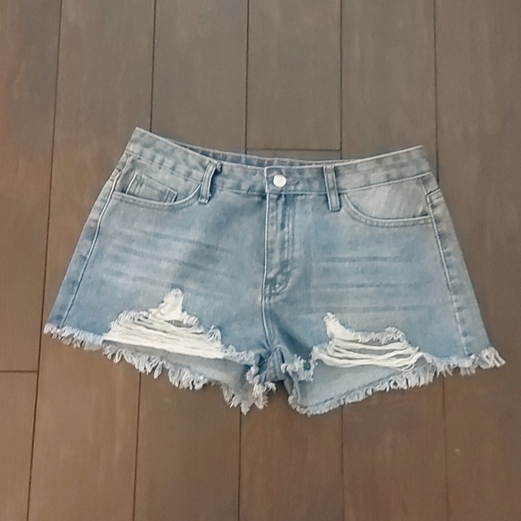 Faded Jean Distressed Short Shorts - Picture 1 of 5